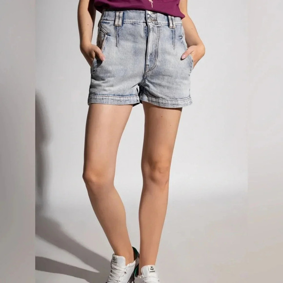 NWT Isabel Marant Etoile Tihiana Denim Shorts - High-Waisted Faded Light Wash - Picture 7 of 8